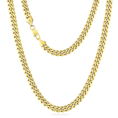 USA Free Shipping Real 8mm 14k Gold Plated Miami Cuban Link Chain Women Gifts Jewelry Stainless Steel Waterproof Mens Necklace
