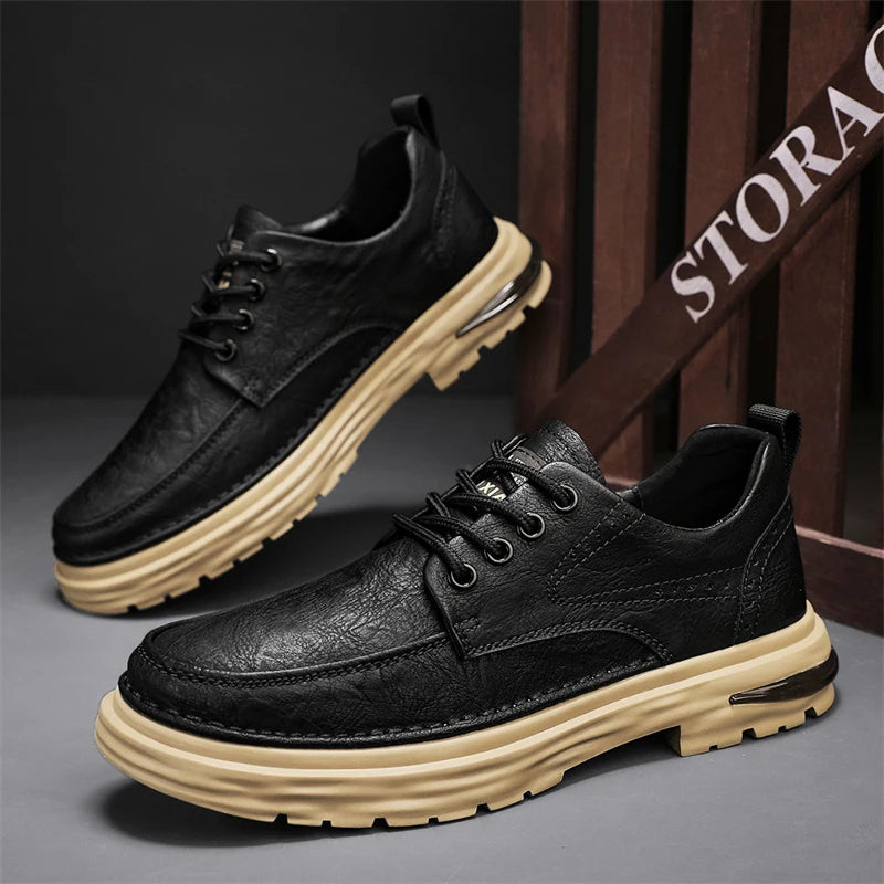 New Leather Shoes Men's Korean Version Fashion Custom LOGO 4 Seasons Genuine Leather Lace-up Office Business Dress Shoes