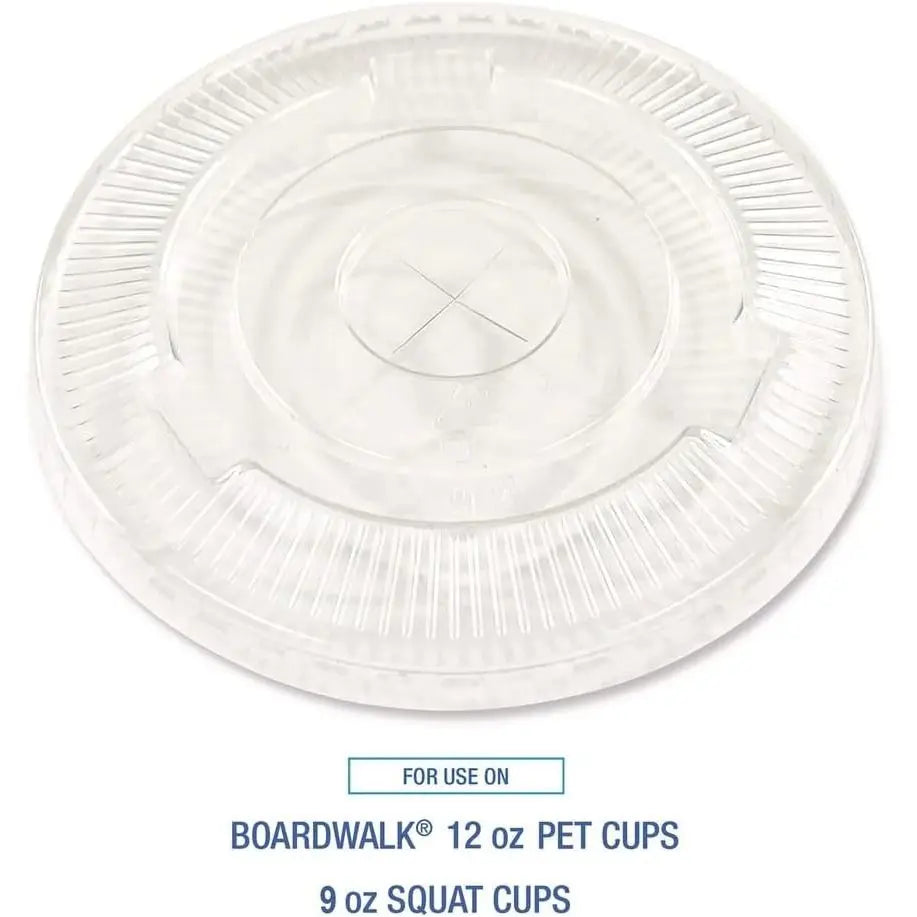 Boardwalk BWKNPET910STRAPK Disposable Lids 9 Oz. to 10 Oz. Crystal-Clear Cold Cup Straw-Slot Packaged (100/Pack) B0F8PK87WD