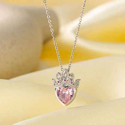 A Lovely Crown Pink Necklace Temperament Clavicle Chain Suitable for Daily Wear Titanium Steel