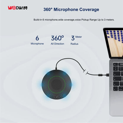 Portable Wireless USB Conference Speakerphone with 360 Voice Pickup Microphone Video Conference System for Medium-sized Rooms