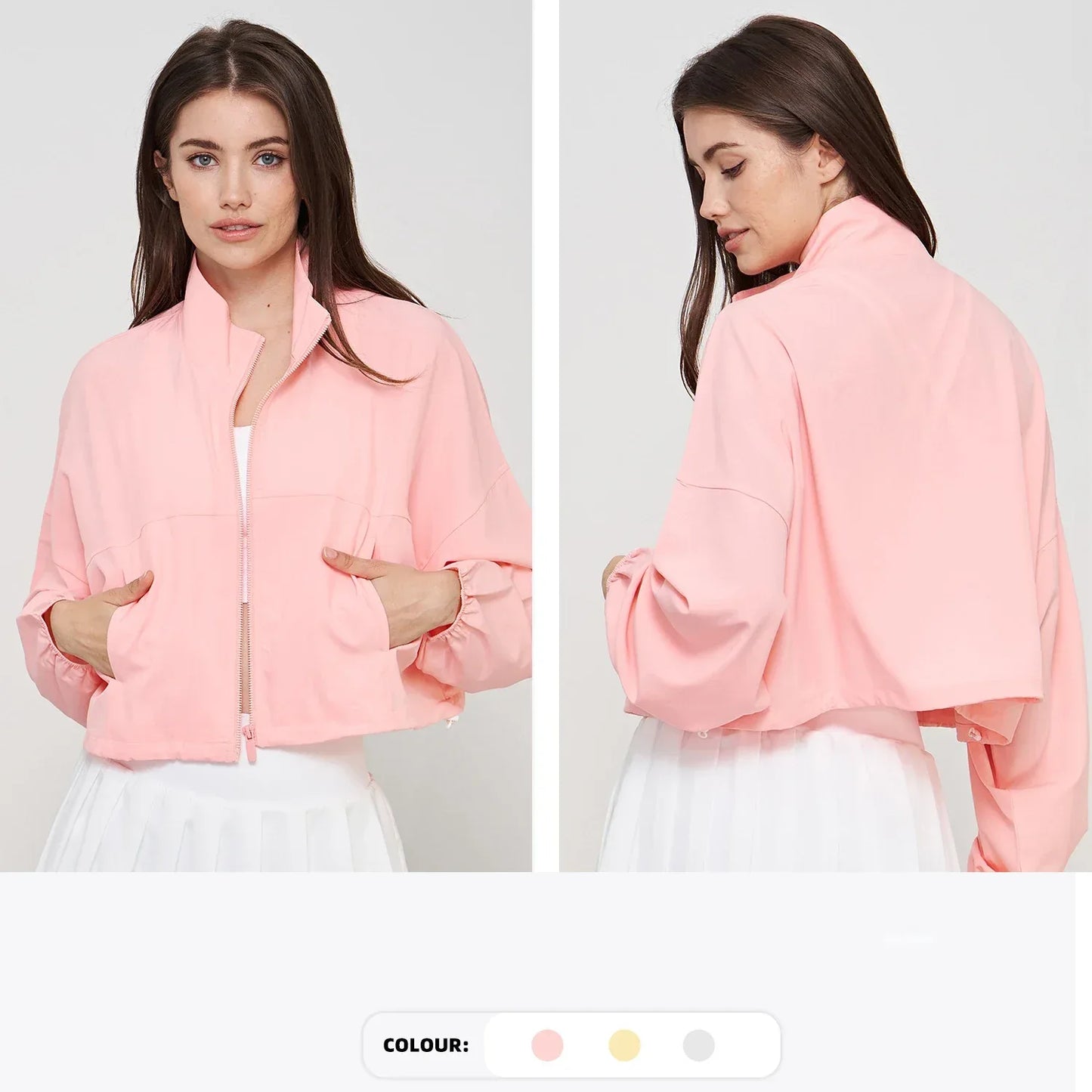 Custom logo Loose Fitness Summer Cool Feel UPF 50+ Stand Collar Drawstring Zip up Quick Dry Running Yoga Sports Jacket for Women