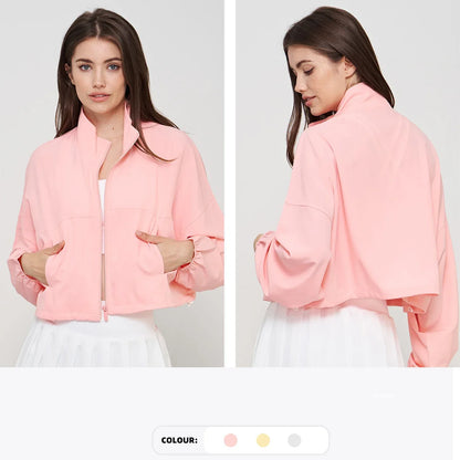 Custom logo Loose Fitness Summer Cool Feel UPF 50+ Stand Collar Drawstring Zip up Quick Dry Running Yoga Sports Jacket for Women