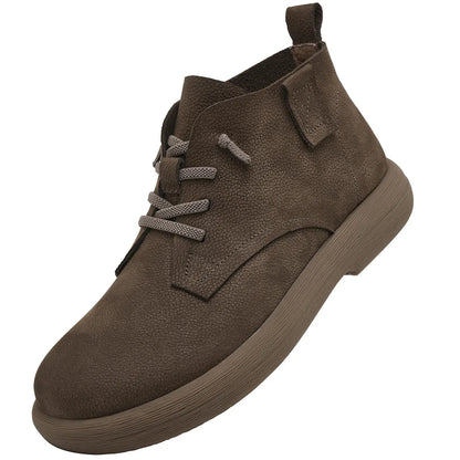 Men's Genuine Cow Leather Lace-up Round Toe Solid Walking Shoes Lightweight Outdoor Casual Style Rubber Outsole