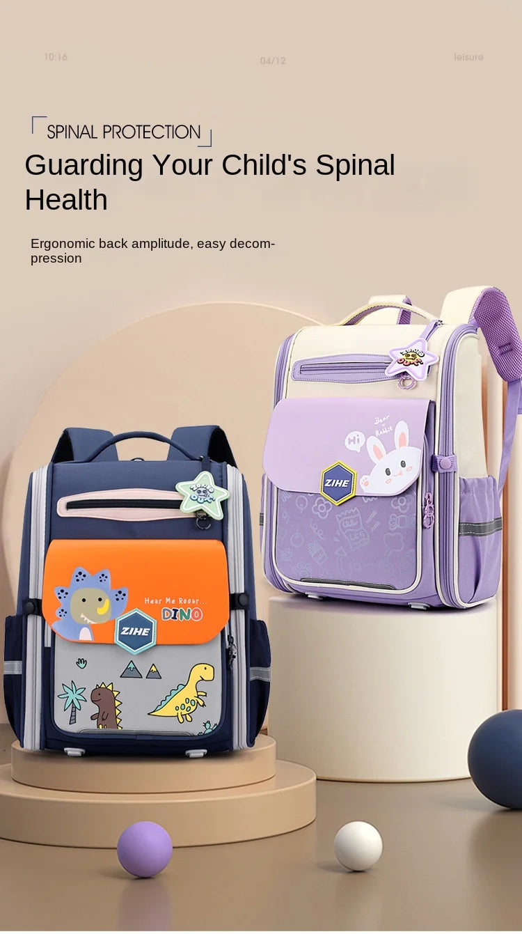 Ultra-Light Female Student Backpack Waterproof Fashion 1-4-6 Grade Contrast Color Ridge Protection Burden Reduction for Primary