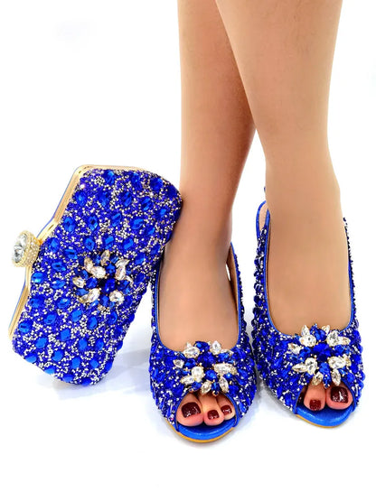 Ladies Italian Shoes and Bag Set Decorated with Rhinestone Matching Shoes and Bag Set In Heels Women Comfy Platform Sandal Shoes