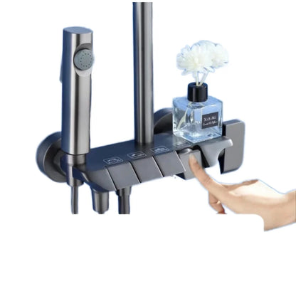 Multifunctional Rain Shower Set Single Handle Thermostatic Brushed Ceramic Wall Mount Soft Spray Bathroom Shower Faucets