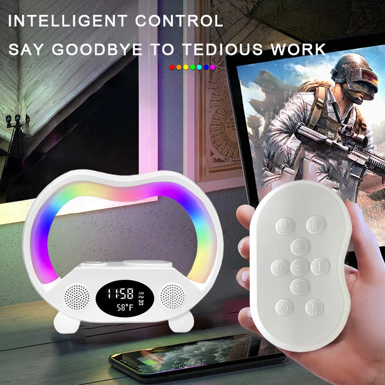 Wholesale Price Smart RGB Alarm Clock Colorful Light  Mini Size G Shape Speaker Wake up Lamp with Charger for Iwatch