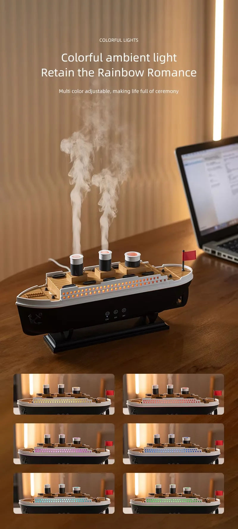 2025 Electric Ship Diffuser Humidifier Ultrasonic Essential Oil Jellyfish Diffuser Desktop Smart Home Boat Diffuser for Office
