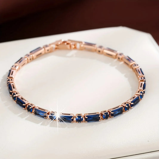 Unique Deep Blue Synthetic Zircon (synthetic Cubic Zirconia) Vintage Bracelet | for Women, Delicate Everyday Versatile by PDG ibma