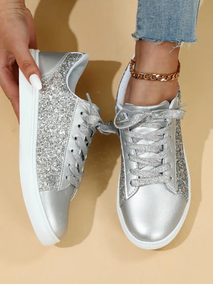 New Hot Product Brand Trendy Sneakers From Vietnam Lace-up Glitter Bling Party Shoes for Girls Teenage Chunky Shoe 2025 Brand