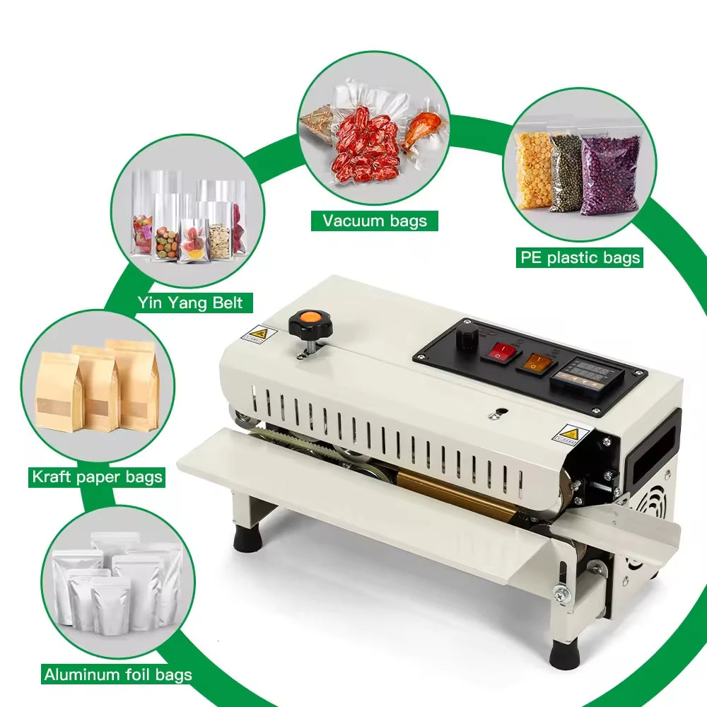 FR400 Food Packaging Bag Band Sealer Commercial Horizontal Continuous Plastic Film Sealing Machine