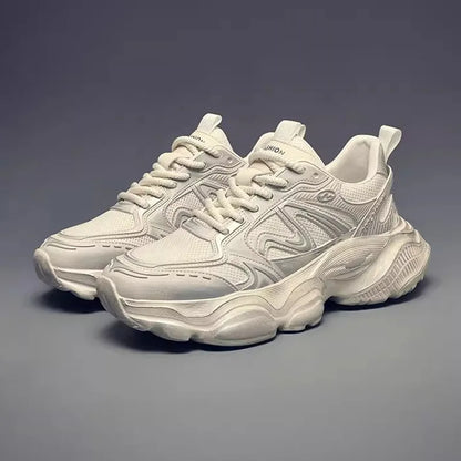 Empire Chunky Shoes Men Retro Solid Color Toe Lace-Up Mesh Lining Rubber Outsole Height Increasing Casual Sneakers Embossed Shoe