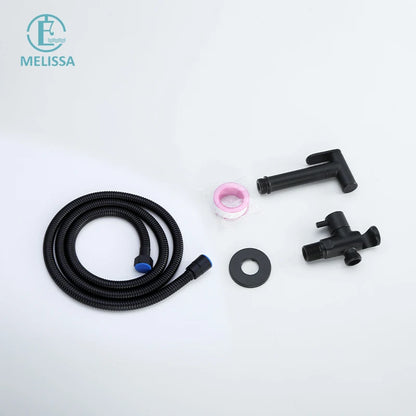 Melissa Modern Hotel Use Wall-Mounted Black Brass Toilet Bidet Sprayer Set with Vertical Spray and Water Saving Features