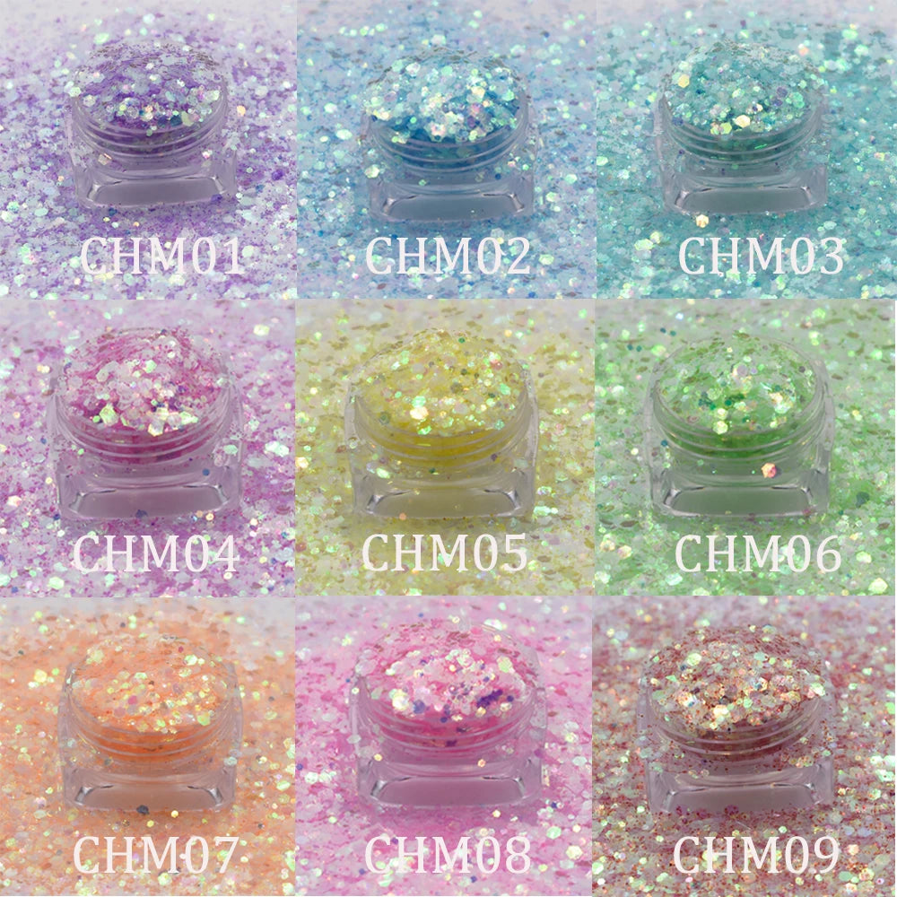 Prime Quality Wholesale PET Glitter Shapes Holographic or Iridescent Chunky Mixes Hexagon Glitter