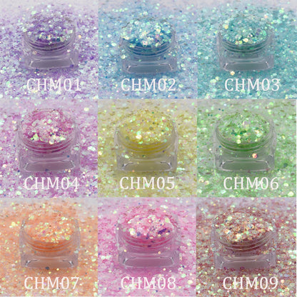 Prime Quality Wholesale PET Glitter Shapes Holographic or Iridescent Chunky Mixes Hexagon Glitter