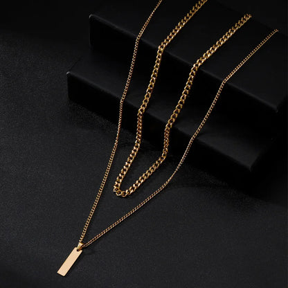2PCS Unisex Stainless Steel Minimalist Multi-Color Simple Rectangular Pendant Necklace with Snake Chain Chokers Necklaces