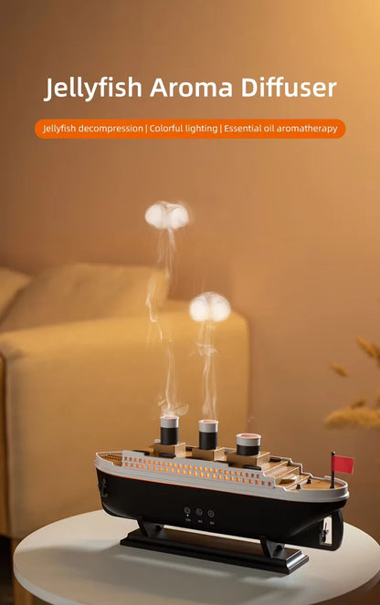 2025 Electric Ship Diffuser Humidifier Ultrasonic Essential Oil Jellyfish Diffuser Desktop Smart Home Boat Diffuser for Office