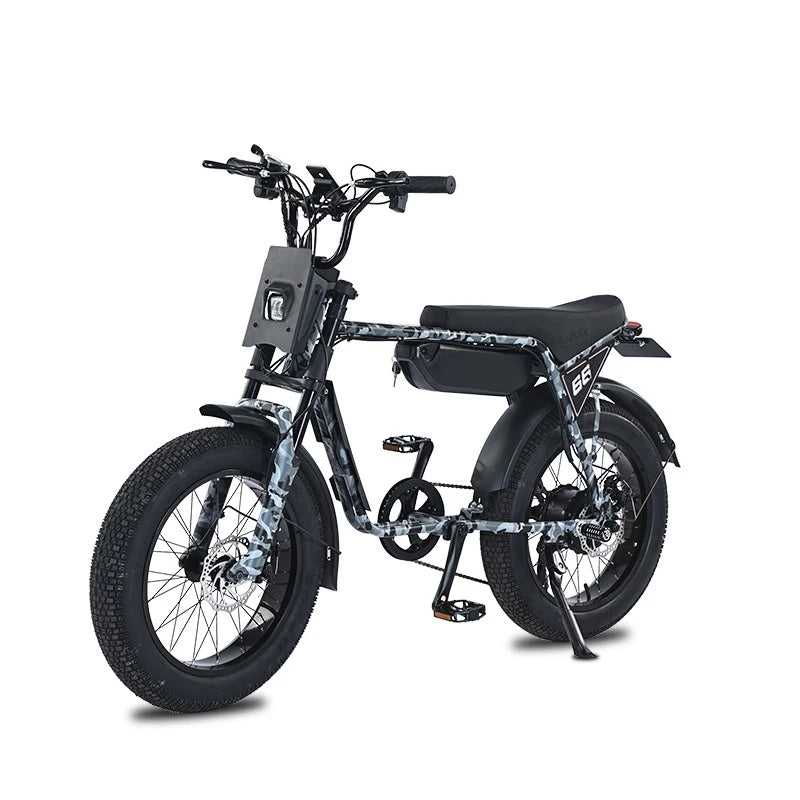 20-Inch Fat Tire Rear Hub Motor 750W Electric City Bike for 2 People with Foot Pegs-Snow & Beach Retro Style