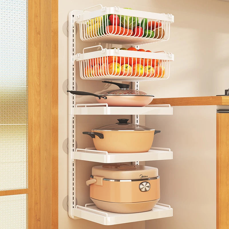 Punch-free hang Wall Vegetable Fruit Rack Kitchen Metal Storage Grill Basket Adjustable Plant Stand Pan Pot Lid Organizer Holder