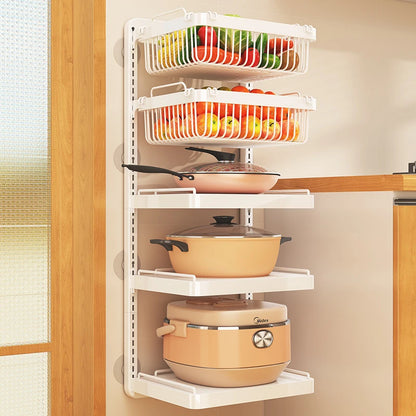 Punch-free hang Wall Vegetable Fruit Rack Kitchen Metal Storage Grill Basket Adjustable Plant Stand Pan Pot Lid Organizer Holder