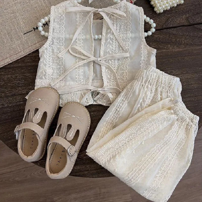 Girls' Summer Thin Suit 2024 Young Children Fashion Style Vest Wide Leg Pants Style Two-piece Set of Fashion