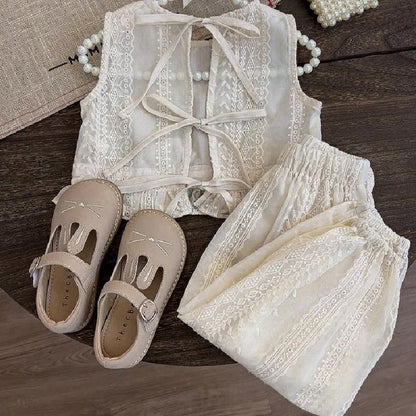 Girls' Summer Thin Suit 2024 Young Children Fashion Style Vest Wide Leg Pants Style Two-piece Set of Fashion