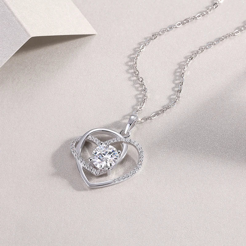 Jewelry Direct Factory Sterling Silver Heart Pendants Simple Design Gold Plated Charm for Women Moissanite Heart Shape Necklace