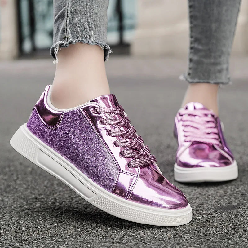 New Wholesale Women's Glitter Sneaker Sparkly High Quality 2024 Flat White Party Shoes Fashion Design Low Prices Factory OEM