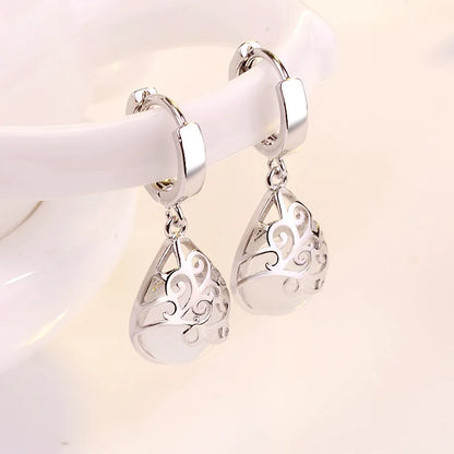 White Tibetan Silver Drop Earrings Water Drop Shape Vintage Style Women Party Jewelry Alloy Silver Plated Fashion