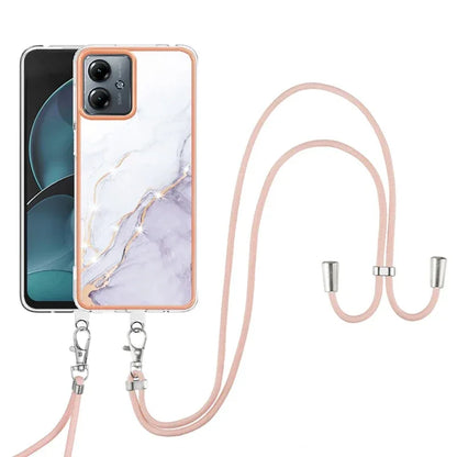Shockproof Mobile Phone Case for Motorola Moto G14 G54 G84 IMD Marble Shell Cover Lanyard
