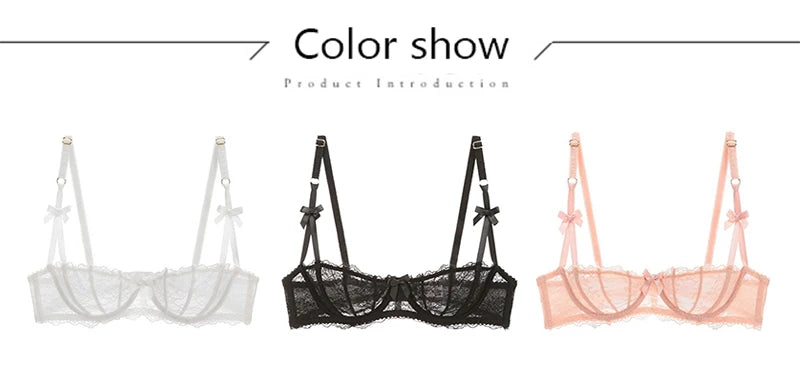 Half Cup Bras For Women Sexy Lingerie Plus Size Transparent Balconette Embroidery See Through Lace Bra Top Red Pink White Black