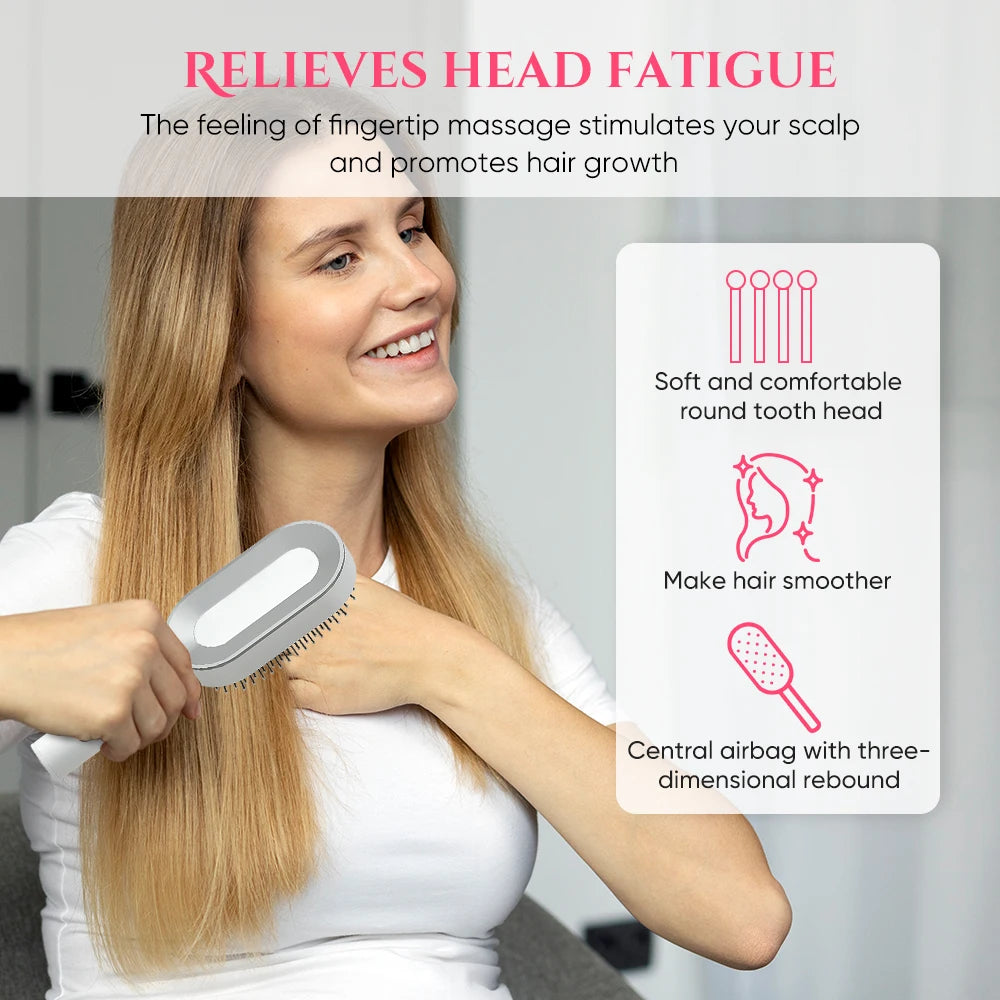 3D Air Cushion Massager Brush Self-Cleaning Ionic Hair Straightener Comb for Women Made of Durable Nylon