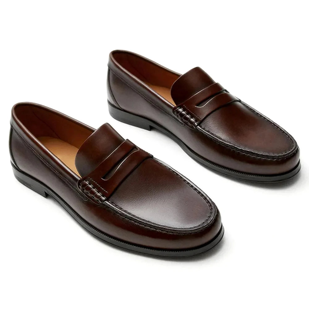 Vintage Calf Leather Men's Loafer Shoes High Quality Handmade Wear-Resistant Brown Pure Leather Casual Shoes