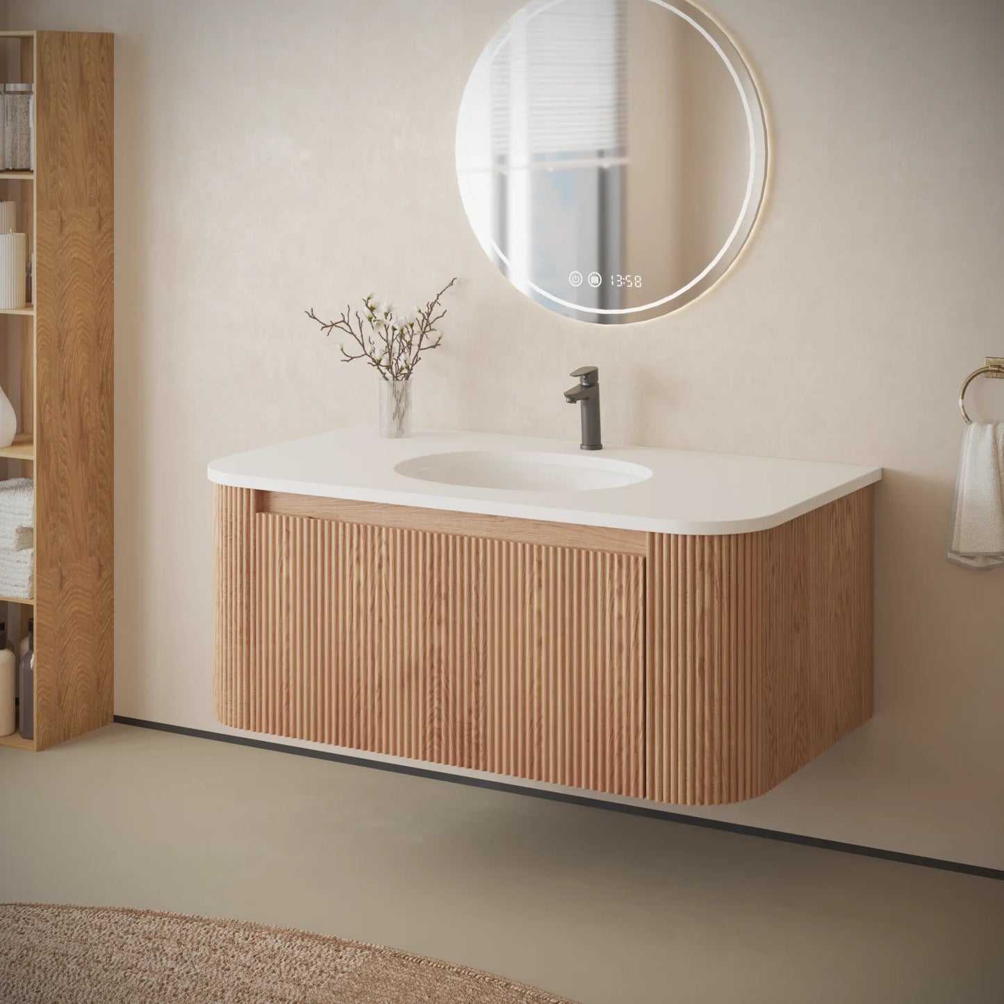 USA Free Shipping Floating Curved Bathroom Cabinet Wall Mounted 36 Inch 42 Inch Bathroom Vanity Cabinet with Countertop
