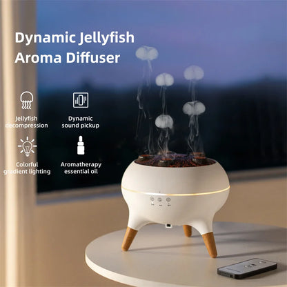 Portable Flame Vulcano Crack Jellyfish Humidifier Diffuser Dynamic Sound Pickup Wireless Remote Control Air Humidifier