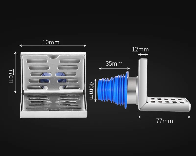 Hongdec HD42805 304 Stainless Steel Modern Square Hotel Bathroom Floor Drain Right Angle Design Electroplated 3-Year Warranty