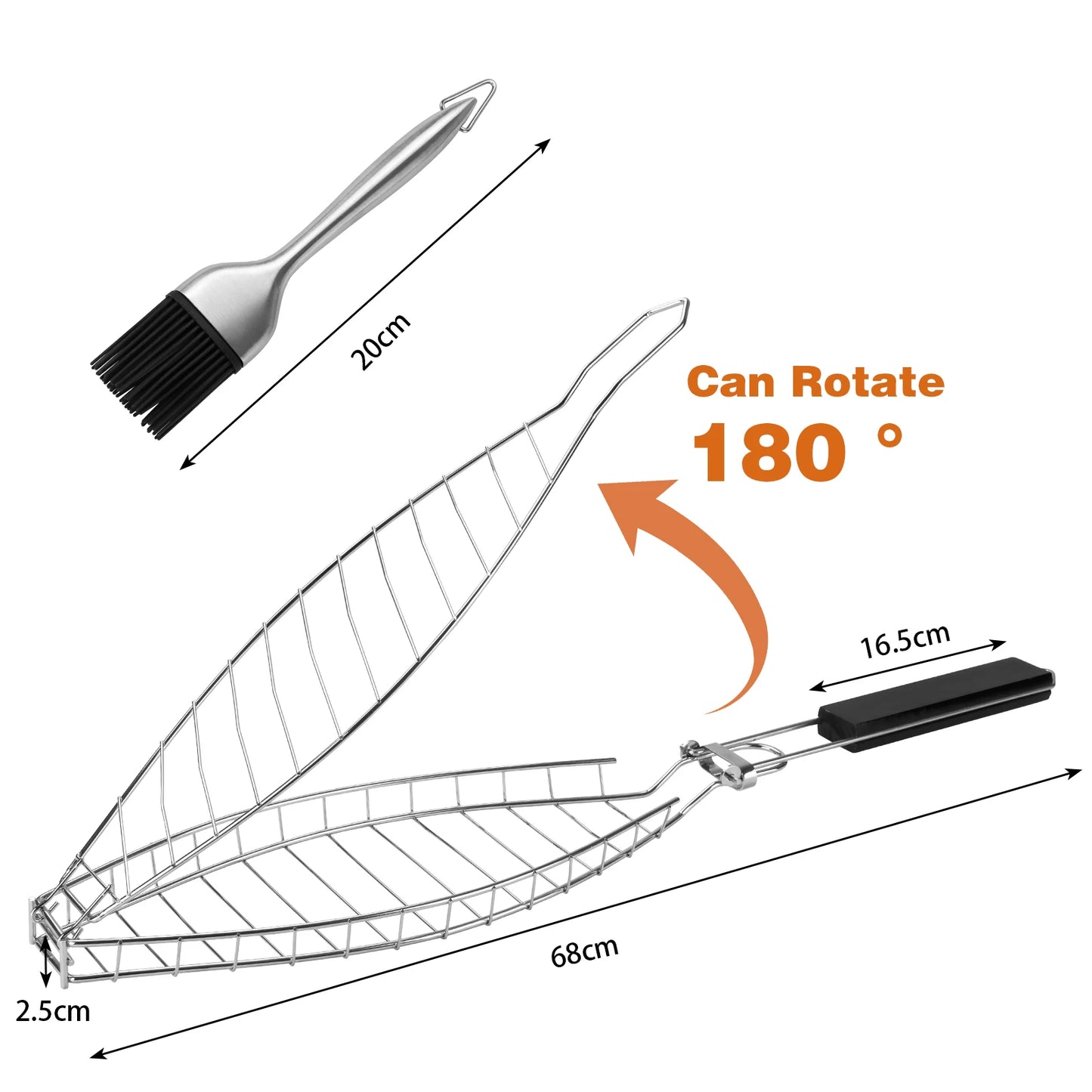 Heavy Duty 430 Stainless Steel Fish Grill Basket With Detachable Handle Fish BBQ Grill Cage For Salmon Veggies And Seafood
