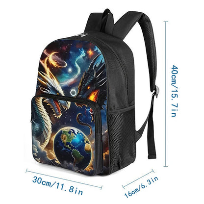 Unisex Double Dragon Play Bead Student Backpack Set Three-Piece Zipper Closure Fashionable Cartoon Pattern Polyester Waterproof