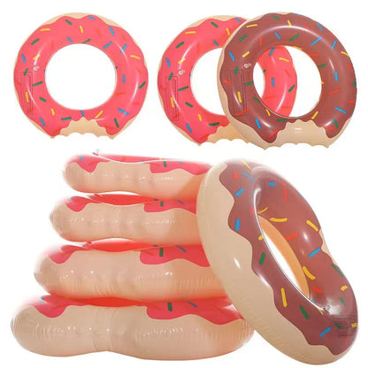 Stock Inflatable Thickened PVC Child Donut Swimming Ring 60-100cm Pink&Chocolate