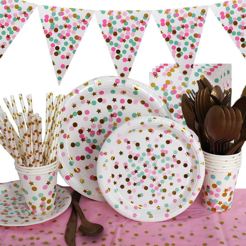 92Pcs/Set In-Stock Hot Stamping Series Kit Party Supplies Disposable Tableware Set for Birthday Festival Party Tableware Decor