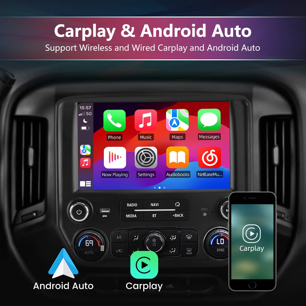 Junsun US Stock Car Multimedia Play for Chevrolet Chevy Silverado GMC Sierra 2014-2018 Wireless CarPlay Android GPS Navigation