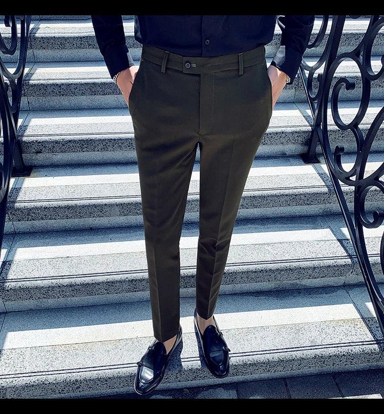Boutique Fashion Solid Color Mens White Business Casual Suit Pants Male Slim Casual Trousers Wedding Dress Suit Pants