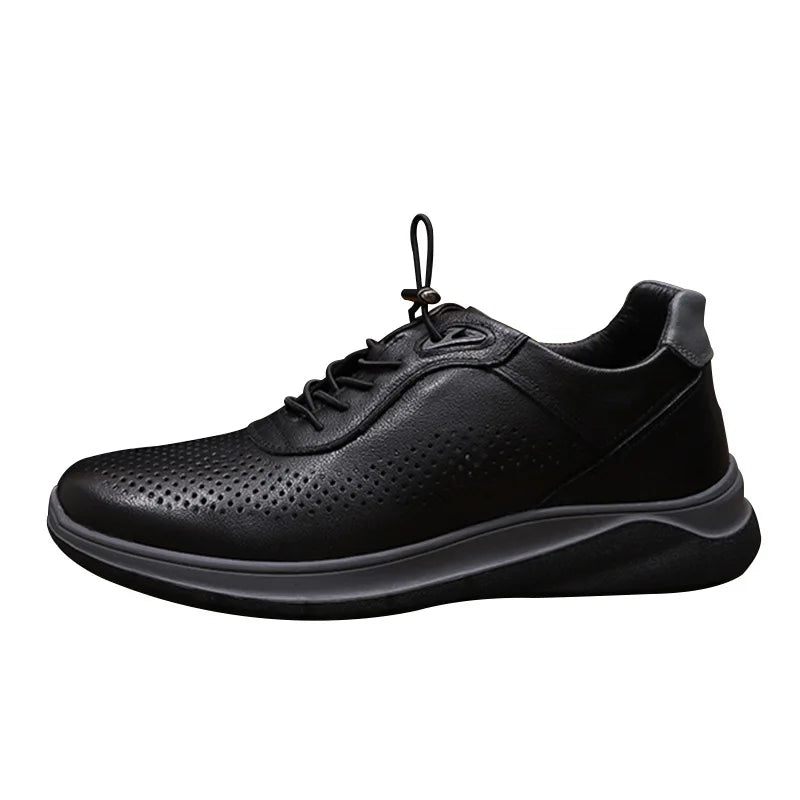 Men's Breathable Genuine Leather Walking Shoes Round Toe Lace-up Rubber Outsole Mesh Lining Summer Casual Shoes