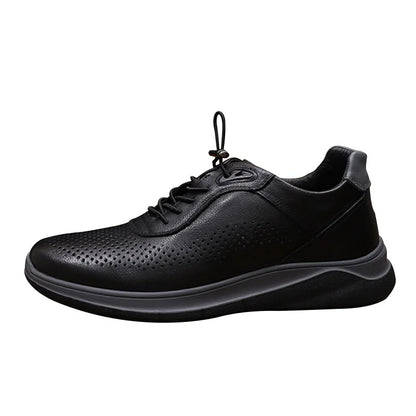 Men's Breathable Genuine Leather Walking Shoes Round Toe Lace-up Rubber Outsole Mesh Lining Summer Casual Shoes
