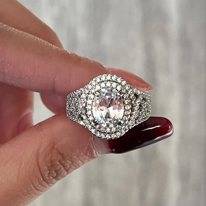 F1405 Women's Engagement Ring Emerald Cut Cubic Zirconia Pave Setting Lab Created Fashion Rings