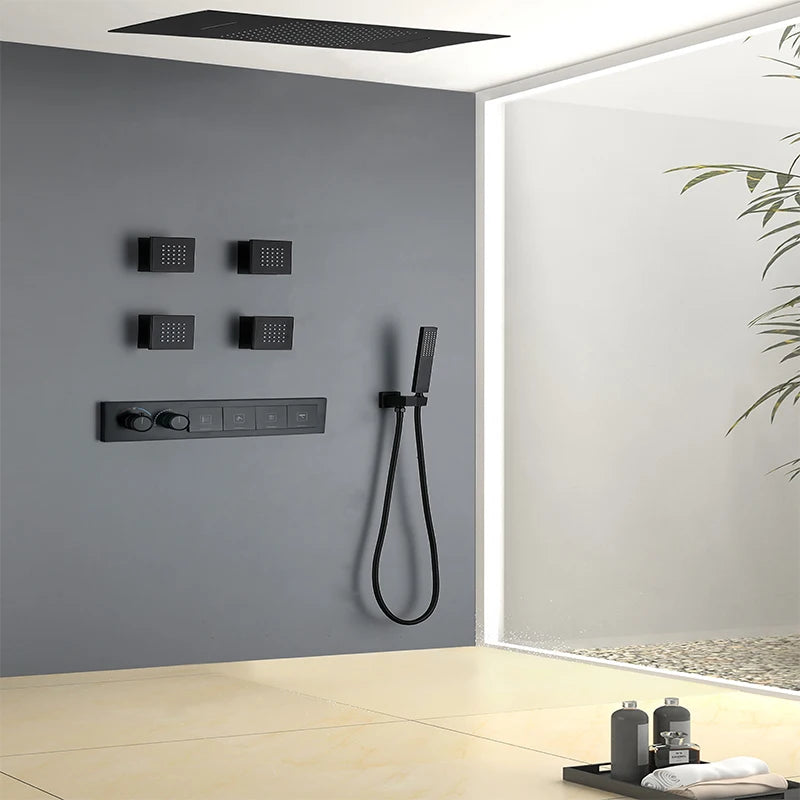 Homein Sanitary Ware, American Warehouse in Stock, Thermostatic Shower Set, Matte Black, Multi-functional Bathroom Shower Set