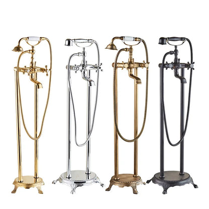 Freestanding Floor Mounted Shower Bathtub Faucet with Dual Handle Brass Construction Modern Design Hotel Use Bronze Finish