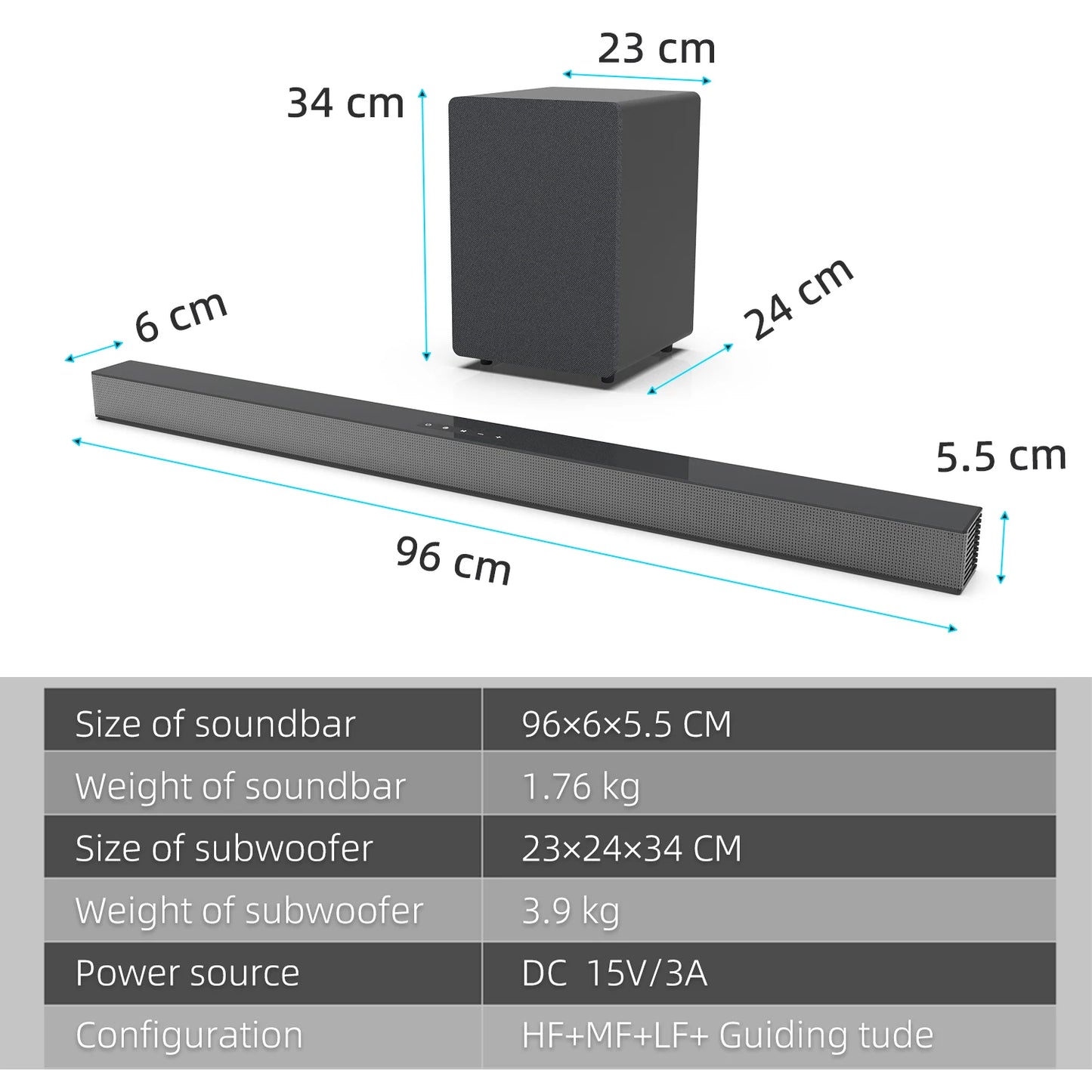 BS-18E Home Horizontal Theater System LCD TV Soundbar Subwoofer Box Aux/USB/Optical/Coaxial/RCA Durable Plastic Soundbar Pc