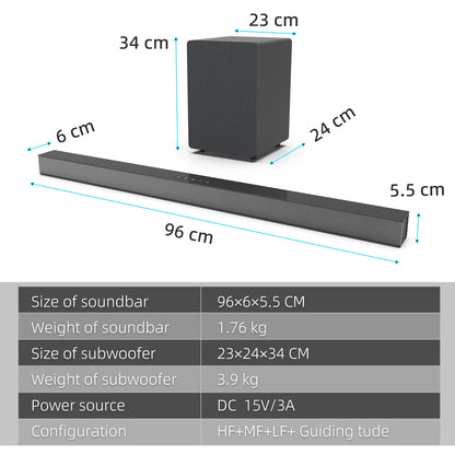 BS-18E Home Horizontal Theater System LCD TV Soundbar Subwoofer Box Aux/USB/Optical/Coaxial/RCA Durable Plastic Soundbar Pc
